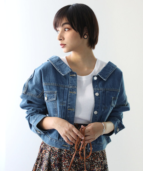 classicalelf（クラシカルエルフ）の「ボタン留め・抜き襟風ビッグシルエット無地デニムジャケット（デニムジャケット・レディース・インディゴブルー/ブルー・SMALL/MEDIUM/LARGE）」の21枚目の写真