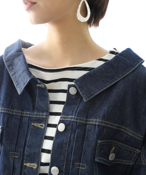classicalelf（クラシカルエルフ）の「ボタン留め・抜き襟風ビッグシルエット無地デニムジャケット（デニムジャケット・レディース・インディゴブルー/ブルー・SMALL/MEDIUM/LARGE）」の14枚目の写真