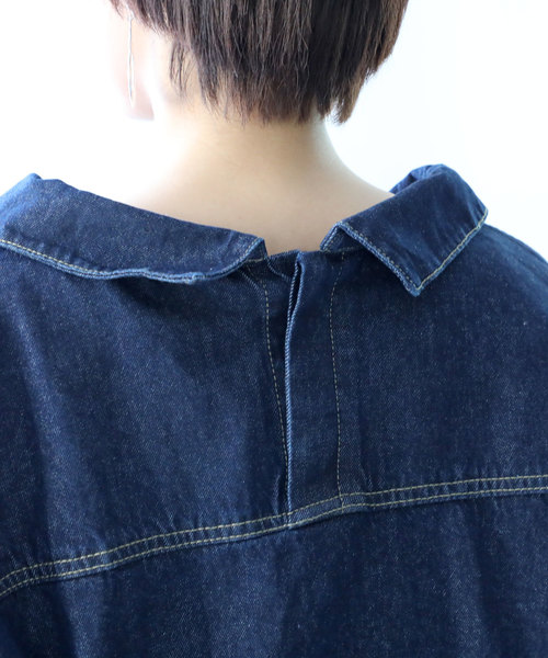 classicalelf（クラシカルエルフ）の「ボタン留め・抜き襟風ビッグシルエット無地デニムジャケット（デニムジャケット・レディース・インディゴブルー/ブルー・SMALL/MEDIUM/LARGE）」の8枚目の写真