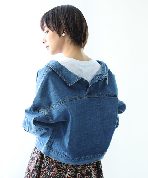 classicalelf（クラシカルエルフ）の「ボタン留め・抜き襟風ビッグシルエット無地デニムジャケット（デニムジャケット・レディース・インディゴブルー/ブルー・SMALL/MEDIUM/LARGE）」の3枚目の写真