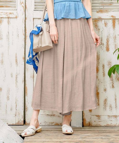 KOBE LETTUCE(コウベレタス)の「スラブ楊柳リネンタッチスカンツ【セットアップOK】(その他パンツ・レディース・オフホワイト/オレンジ/グリーン/パープル/ベージュ/カーキ/ネイビー/ブラック/ピンク/ブルー・FREE)」の3枚目の写真