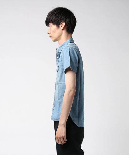 Magine（マージン）の「【Magine】6.5OZ SHAVING DENIM SHIRTS S/S : シェービングデニムシャツ（シャツ/ブラウス・メンズ・ライトブルー/インディゴブルー・44/46/48）」の3枚目の写真