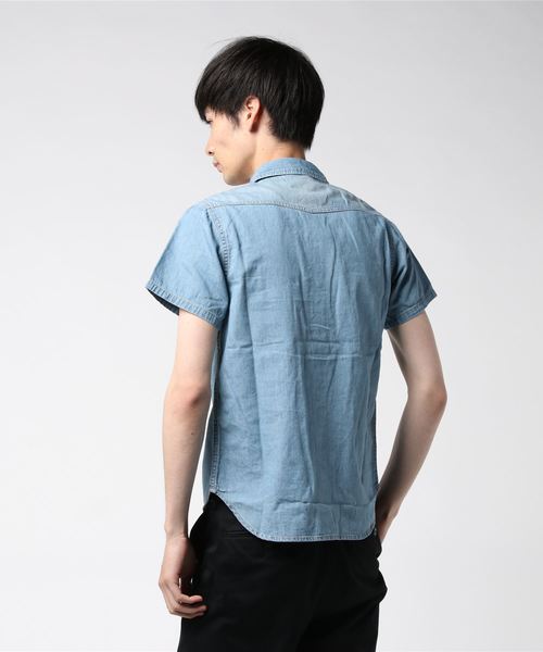 Magine（マージン）の「【Magine】6.5OZ SHAVING DENIM SHIRTS S/S : シェービングデニムシャツ（シャツ/ブラウス・メンズ・ライトブルー/インディゴブルー・44/46/48）」の4枚目の写真