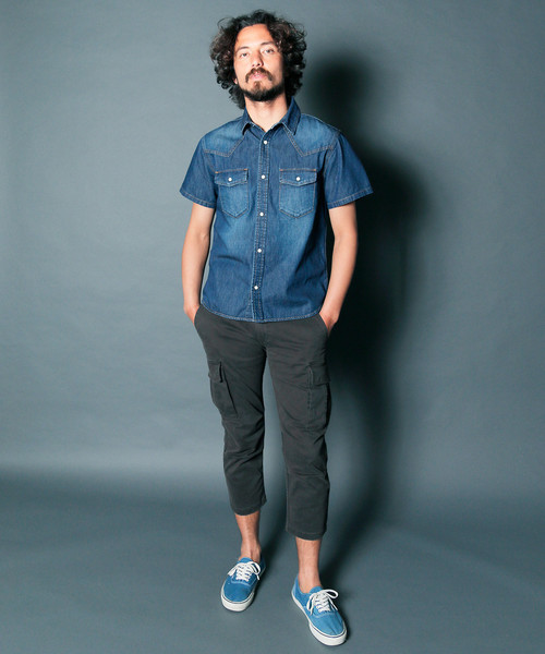 Magine（マージン）の「【Magine】6.5OZ SHAVING DENIM SHIRTS S/S : シェービングデニムシャツ（シャツ/ブラウス・メンズ・ライトブルー/インディゴブルー・44/46/48）」の6枚目の写真