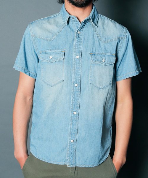 Magine（マージン）の「【Magine】6.5OZ SHAVING DENIM SHIRTS S/S : シェービングデニムシャツ（シャツ/ブラウス・メンズ・ライトブルー/インディゴブルー・44/46/48）」の8枚目の写真