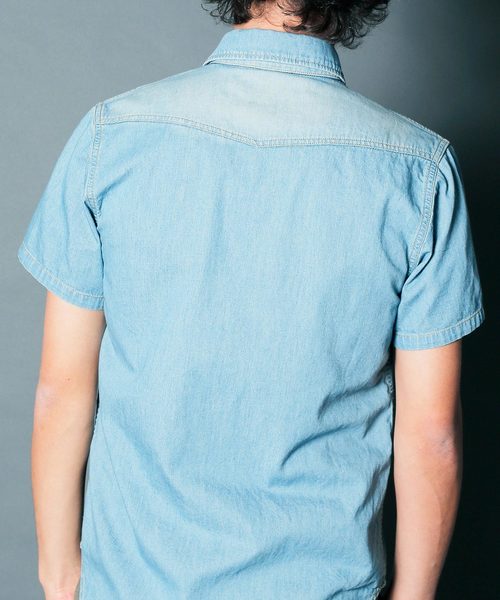 Magine（マージン）の「【Magine】6.5OZ SHAVING DENIM SHIRTS S/S : シェービングデニムシャツ（シャツ/ブラウス・メンズ・ライトブルー/インディゴブルー・44/46/48）」の9枚目の写真