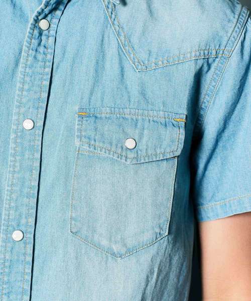 Magine（マージン）の「【Magine】6.5OZ SHAVING DENIM SHIRTS S/S : シェービングデニムシャツ（シャツ/ブラウス・メンズ・ライトブルー/インディゴブルー・44/46/48）」の10枚目の写真