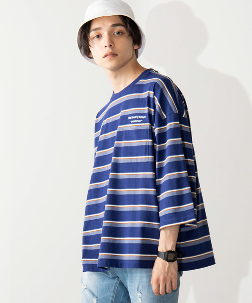 WEGO（ウィゴー）の「WEGO/マルチボーダー5分袖Tシャツ（Tシャツ/カットソー・メンズ・ホワイト系その他5/ブルー系その他5/ベージュ系その他5・MEDIUM/LARGE）」の3枚目の写真