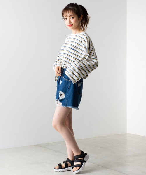 WEGO（ウィゴー）の「WEGO/マルチボーダー5分袖Tシャツ（Tシャツ/カットソー・メンズ・ホワイト系その他5/ブルー系その他5/ベージュ系その他5・MEDIUM/LARGE）」の6枚目の写真