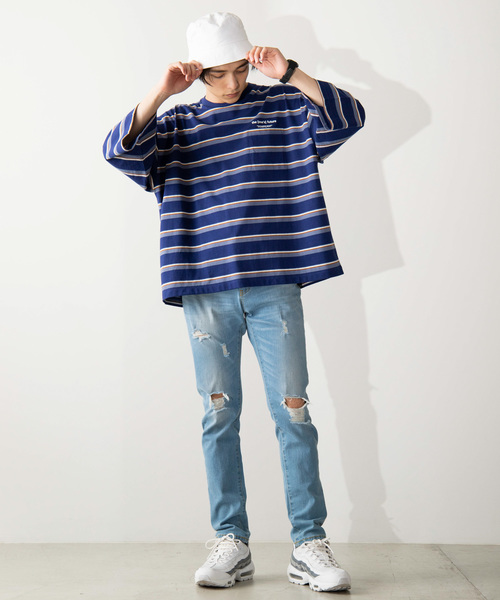 WEGO（ウィゴー）の「WEGO/マルチボーダー5分袖Tシャツ（Tシャツ/カットソー・メンズ・ホワイト系その他5/ブルー系その他5/ベージュ系その他5・MEDIUM/LARGE）」の17枚目の写真