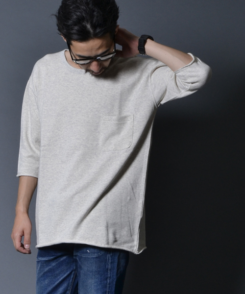 AMERICAN RAG CIE(アメリカンラグシー)の「AMERICAN RAG CIE オーガニックコットン裏毛7分袖T ACX-M142-CT018【WEB限定】∴(Tシャツ/カットソー・メンズ・トップグレー/オートミール・3/1/2)」の2枚目の写真