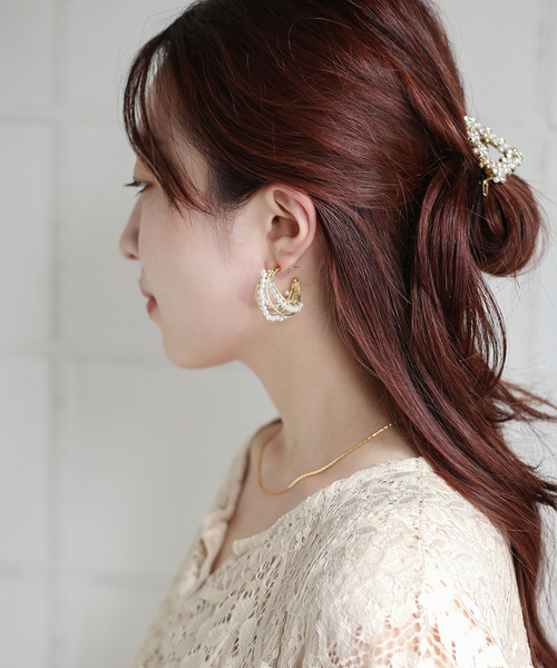 Bou Jeloud（ブージュルード）の「【WEB限定】多重フープパールピアス（ピアス（両耳用）・レディース・ホワイト・FREE）」の2枚目の写真