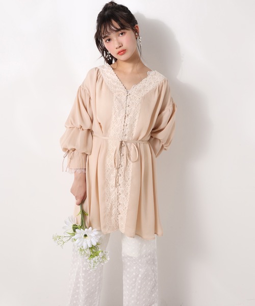 one after another NICE CLAUP(ワンアフターアナザーナイスクラップ)の「vintage羽織りワンピース(チュニック・レディース・ピンク/アイボリー/ミント・FREE)」の3枚目の写真