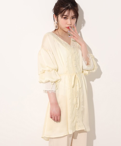 one after another NICE CLAUP(ワンアフターアナザーナイスクラップ)の「vintage羽織りワンピース(チュニック・レディース・ピンク/アイボリー/ミント・FREE)」の1枚目の写真