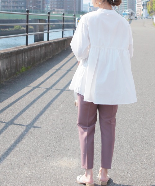 reca（レカ）の「バンドカラーボリューム袖ギャザーフレアシャツ（シャツ/ブラウス・レディース・グリーン系その他/オフホワイト/ブラック/ベージュ・L/M）」の22枚目の写真