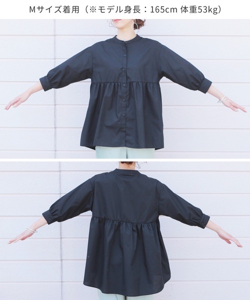 reca（レカ）の「バンドカラーボリューム袖ギャザーフレアシャツ（シャツ/ブラウス・レディース・グリーン系その他/オフホワイト/ブラック/ベージュ・L/M）」の16枚目の写真