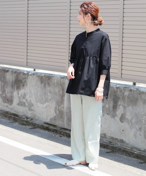 reca（レカ）の「バンドカラーボリューム袖ギャザーフレアシャツ（シャツ/ブラウス・レディース・グリーン系その他/オフホワイト/ブラック/ベージュ・L/M）」の15枚目の写真