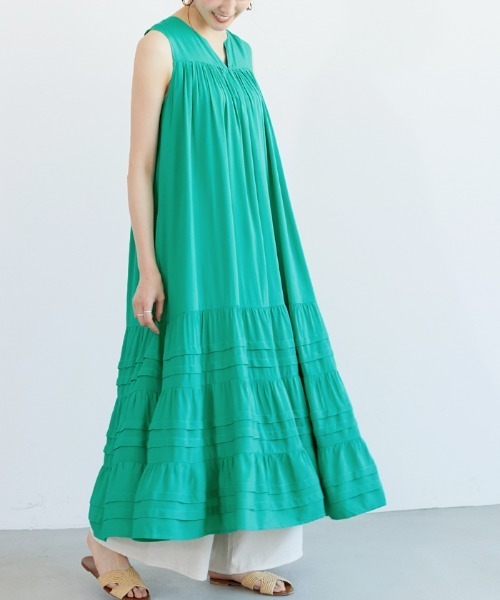 coca（coca）（コカ）の「ティアードワンピース（ワンピース・レディース・ホワイト/ブラック/エメラルド/パープル・ONE SIZE）」の4枚目の写真