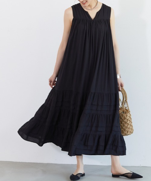 coca（coca）（コカ）の「ティアードワンピース（ワンピース・レディース・ホワイト/ブラック/エメラルド/パープル・ONE SIZE）」の3枚目の写真