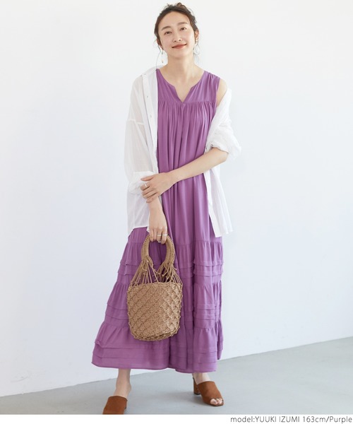 coca（coca）（コカ）の「ティアードワンピース（ワンピース・レディース・ホワイト/ブラック/エメラルド/パープル・ONE SIZE）」の6枚目の写真