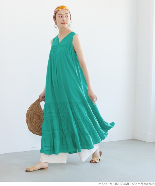 coca（coca）（コカ）の「ティアードワンピース（ワンピース・レディース・ホワイト/ブラック/エメラルド/パープル・ONE SIZE）」の11枚目の写真