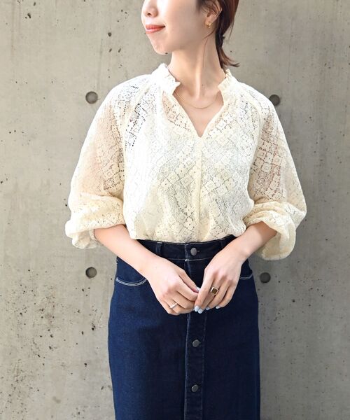 セール】SHIPS any: キーネック レース ブラウス◇（シャツ/ブラウス