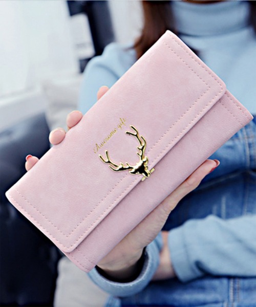 セール 大容量 たっぷり収納 鹿チャーム かわいい レター型 長財布 財布 Aimoha アイモハ のファッション通販 Zozotown
