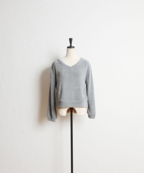 tocco closet(トッコ クローゼット)の「フラワーレース装飾Vネックトップス×フレアスカートのモールニットソーセットアップ(ワンピース・レディース・グレー系その他/ブラウン系その他・M)」の11枚目の写真