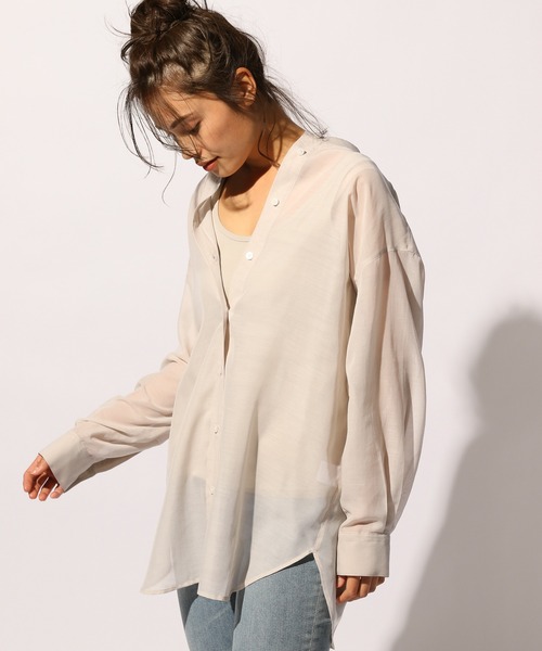 楽天市場】【SALE】 バンドカラーシアーシャツ レディース