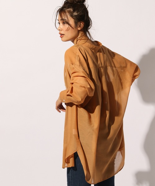 BAYFLOW(ベイフロー)の「バンドカラーシアーシャツ(シャツ/ブラウス・レディース・アイボリー/チャコールグレー/ライトブルー/オレンジ・FREE)」の15枚目の写真