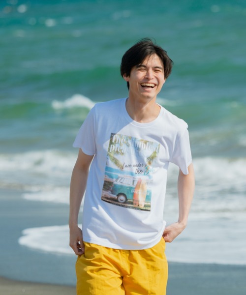 JEANS MATE（ジーンズメイト）の「【ZERO STAIN】サーフプリントＴシャツ　汗染み防止（Tシャツ/カットソー・メンズ・ホワイト/サックスブルー/その他1/その他3/レッド/その他2/ネイビー/ホワイト系その他/カーキ/ブルー/その他4/ピンク系その他/ベージュ/ブルー系その他・MEDIUM/SMALL/X-LARGE/LARGE）」の3枚目の写真