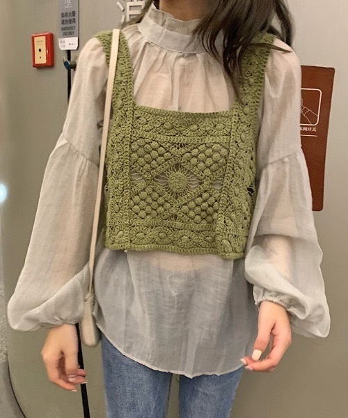 ACT（アクト）の「【ACT -fascination design-】クロシェニットビスチェ（ベスト・レディース・ブルー/グリーン/アイボリー・FREE）」の2枚目の写真