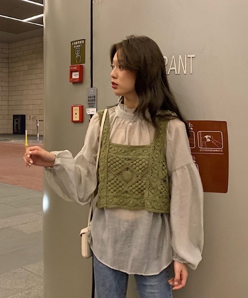 ACT（アクト）の「【ACT -fascination design-】クロシェニットビスチェ（ベスト・レディース・ブルー/グリーン/アイボリー・FREE）」の5枚目の写真