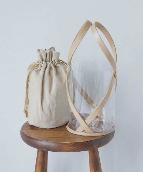 LIPSTAR（リップスター）の「フェイクレザーハンドル巾着付きクリアミニバッグ（ハンドバッグ・レディース・キャメル/ベージュ/ブラック・FREE）」の3枚目の写真