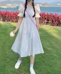 SPIGA | 前リボンギャザー半袖ミディ丈ワンピース(ワンピース)