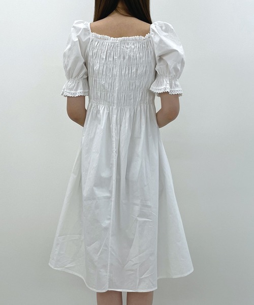 SPIGA（スピーガ）の「前リボンギャザー半袖ミディ丈ワンピース（ワンピース・レディース・ホワイト/ブラック・FREE）」の8枚目の写真