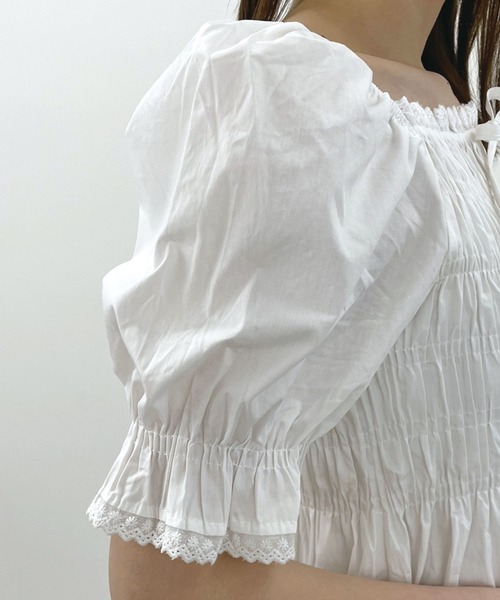 SPIGA（スピーガ）の「前リボンギャザー半袖ミディ丈ワンピース（ワンピース・レディース・ホワイト/ブラック・FREE）」の12枚目の写真