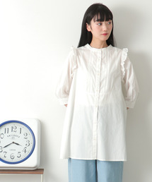 デニムピンタックフリルシャツ