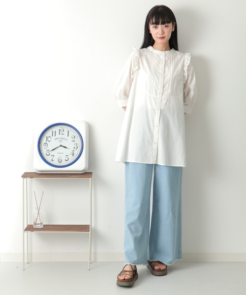 VENCEEXCHANGE（ヴァンスエクスチェンジ）の「デニムピンタックフリルシャツ（シャツ/ブラウス・レディース・ブルー/オフホワイト/ブラック・M）」の22枚目の写真