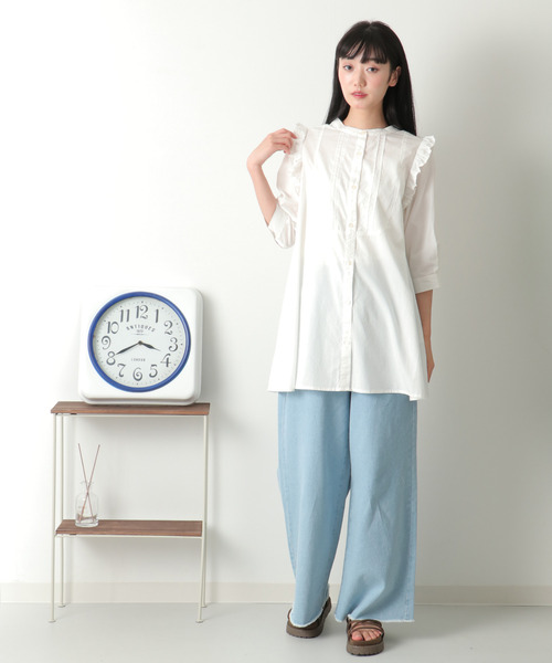 VENCEEXCHANGE（ヴァンスエクスチェンジ）の「デニムピンタックフリルシャツ（シャツ/ブラウス・レディース・ブルー/オフホワイト/ブラック・M）」の21枚目の写真