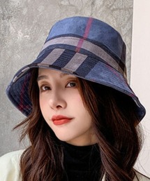 バケットハット　チェック柄帽子