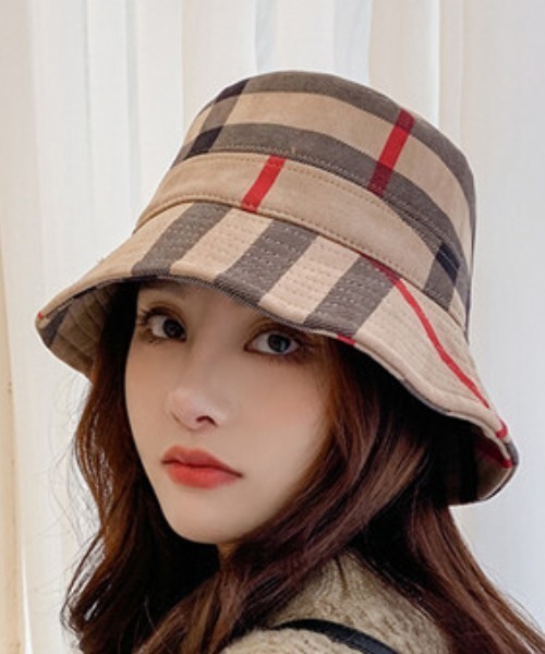 SFW（エスエフダブリュー）の「バケットハット　チェック柄帽子（ハット・レディース・ブラック/ネイビー/レッド・FREE）」の2枚目の写真