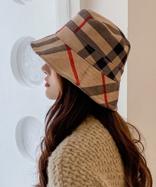 SFW（エスエフダブリュー）の「バケットハット　チェック柄帽子（ハット・レディース・ブラック/ネイビー/レッド・FREE）」の8枚目の写真