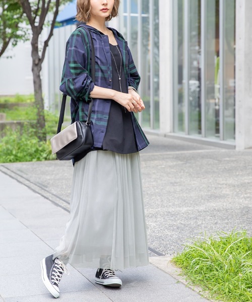 osharewalker（オシャレウォーカー）の「【廃盤】『チェック柄フーディーシャツ』（パーカー・レディース・ネイビー/レッド・FREE）」の10枚目の写真