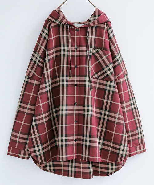 osharewalker（オシャレウォーカー）の「【廃盤】『チェック柄フーディーシャツ』（パーカー・レディース・ネイビー/レッド・FREE）」の20枚目の写真