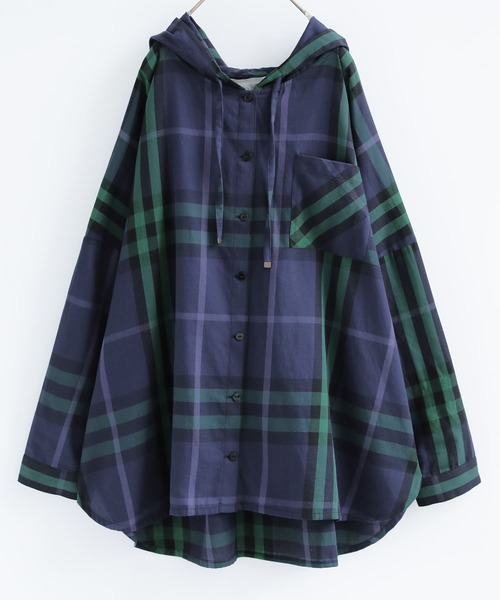osharewalker（オシャレウォーカー）の「【廃盤】『チェック柄フーディーシャツ』（パーカー・レディース・ネイビー/レッド・FREE）」の9枚目の写真