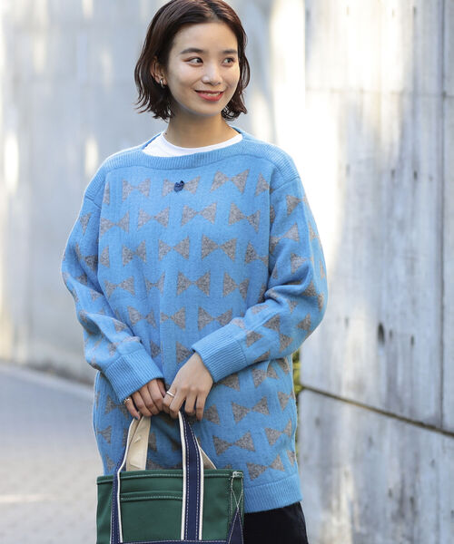 BEAMS BOY(ビームスボーイ)の「BEAMS BOY / 7ゲージ リボン ジャカード ニット(ニット/セーター・レディース・ブラック/サックスブルー・ONE SIZE)」の14枚目の写真