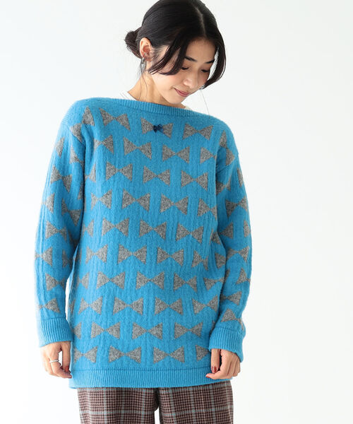 BEAMS BOY(ビームスボーイ)の「BEAMS BOY / 7ゲージ リボン ジャカード ニット(ニット/セーター・レディース・ブラック/サックスブルー・ONE SIZE)」の7枚目の写真