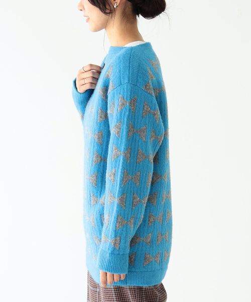 BEAMS BOY(ビームスボーイ)の「BEAMS BOY / 7ゲージ リボン ジャカード ニット(ニット/セーター・レディース・ブラック/サックスブルー・ONE SIZE)」の15枚目の写真