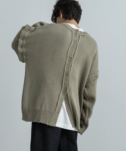 Rocky Monroe（ロッキーモンロー）の「ダメージ加工 ビッグシルエット マルチウェイニット ルーズカーディガン ベスト（カーディガン/ボレロ・メンズ・オフホワイト/ブルーグレー/ブラウン/ベージュ/ブラック・M/L）」の11枚目の写真